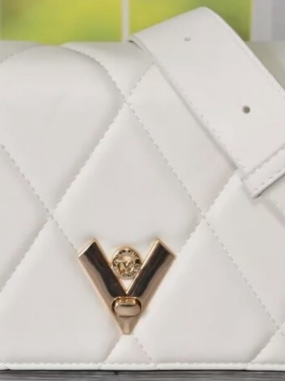 Valentino Orlandi White Quilted Crossbody with Gold V-Emblem